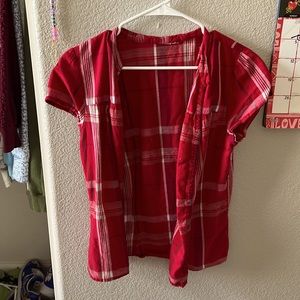 thrifted red flannel, thin and easily tied up (not worn)